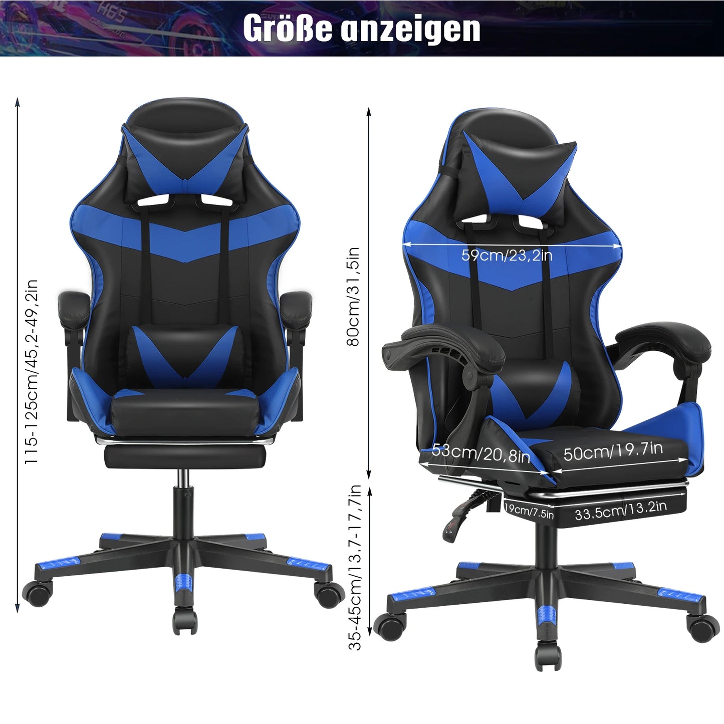 Gaming  Massage Chair,Computer Chair +Footrest and Lumbar Support, Height Adjustable Gaming Chair  +360°-Swivel Seat +Headrest