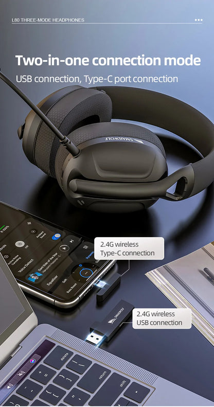 SMAILWOLF L80 Bluetooth wireless three-mode gaming headset, lightweight 185g plug-in microphone e-sports gaming headset