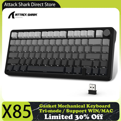 Teclado mecánico ATTACK SHARK X85 Tri-mode Gasket 75% con perilla CNC, acolchado de 5 capas, hot-swappable, retroiluminación RGB y NKRO