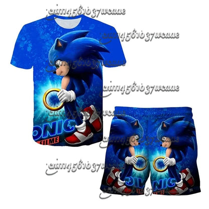 Bandai Animation Game Sonic Character Series T-shirt Set COS Universal Summer Oversized Short Sleeve Shorts New FamilyMatching