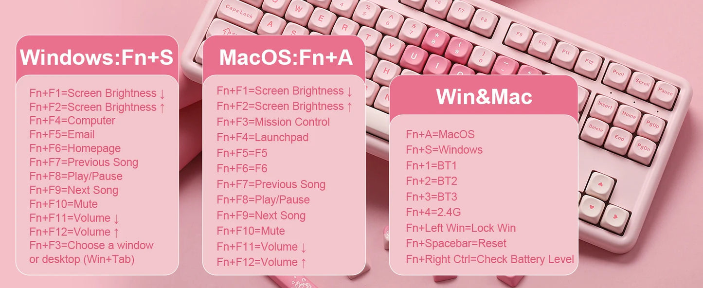 YUNZII B87 Pink Mechanical Gaming Keyboard, QMK/VIA Custom Gasket RGB Keyboard, Wireless Aesthetic Keeb, Wrist Rest for Win/Mac