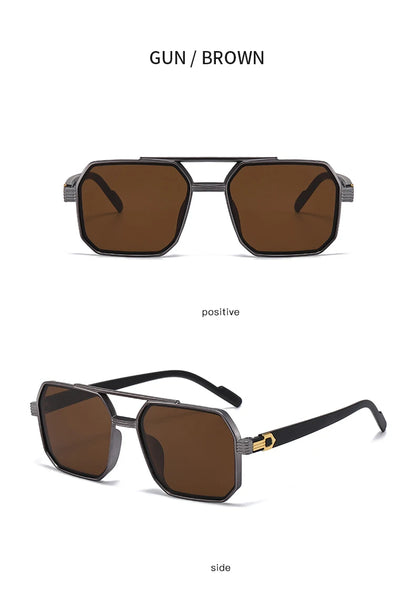 2pcs Trendy Metal Polygonal Pilot Women Sunglasses Luxury Double Beam Men Sunglass Outdoor Driving Shade Sunglasses Unisex UV400