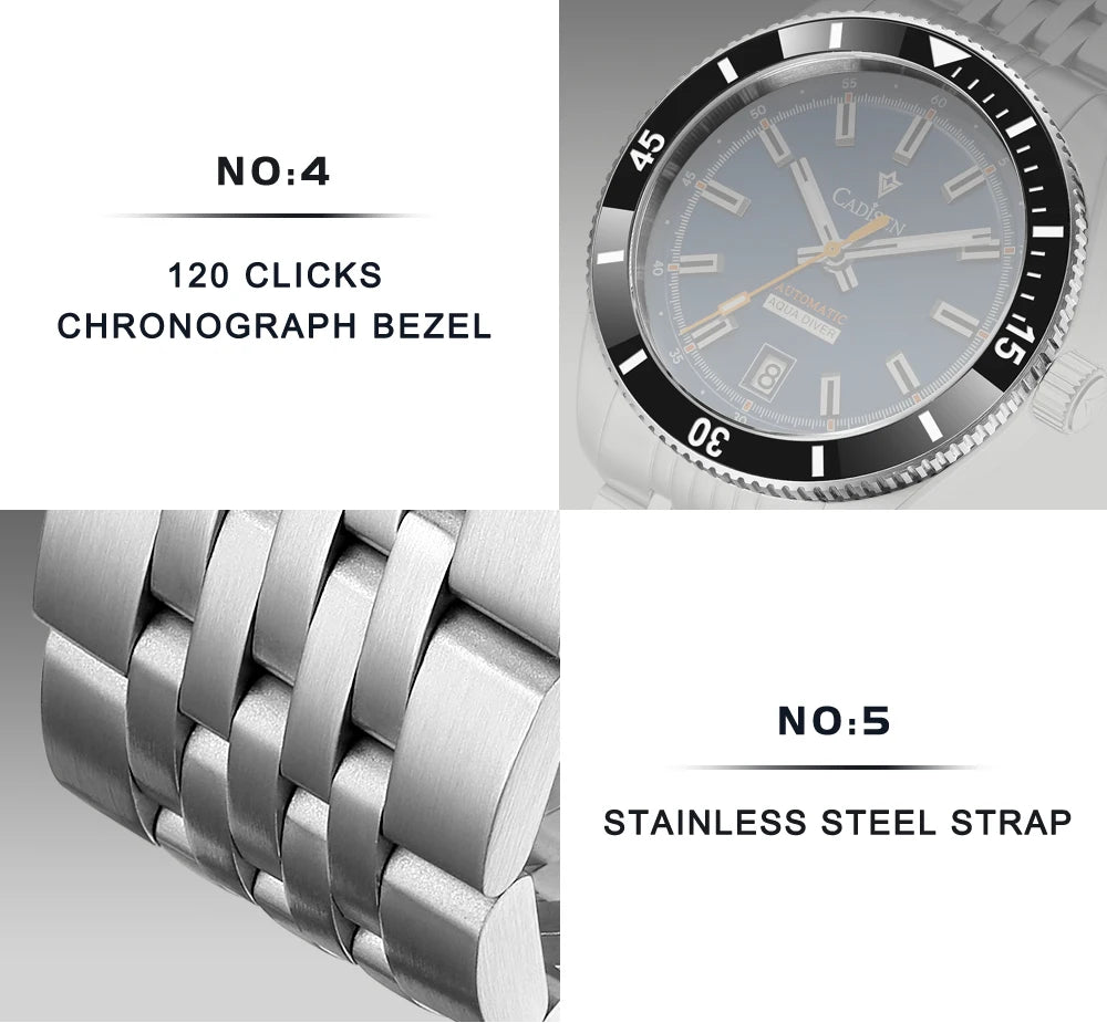 NEW 2025 CADISEN Men's Watches Mechanical Wristwatch For Men Automatic Watch Japan 8215 Ceramic Bezel 10Bar Waterproof Clock