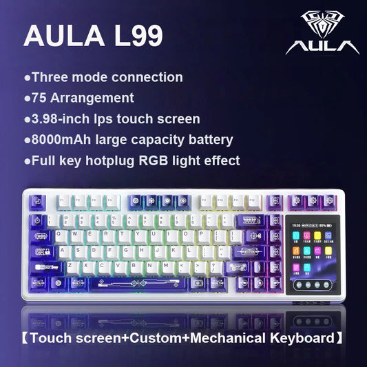Teclado mecánico AULA L99 con pantalla inteligente, Bluetooth inalámbrico trimodo, para gaming nocturno y portátil, 8000mAh, interruptor Raindrop