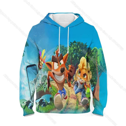 Kids Crash Bandicoot On the Run Hoodies Spring Boys Girls Cartoon Anime Sweatshirt Children Tops Coat Toddler Pullovers