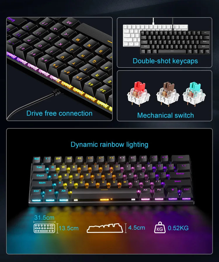 60% gaming keyboard gamer mechanical keyboards pc laptop office mini keyboard