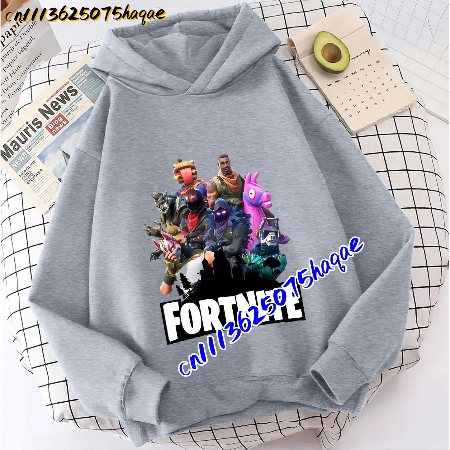 FORTNITED Sweat-shirt pullover com capuz de manga comprida para criança, menina e menino, streetwear, moda anime, roupa infantil, top para bebé, presente