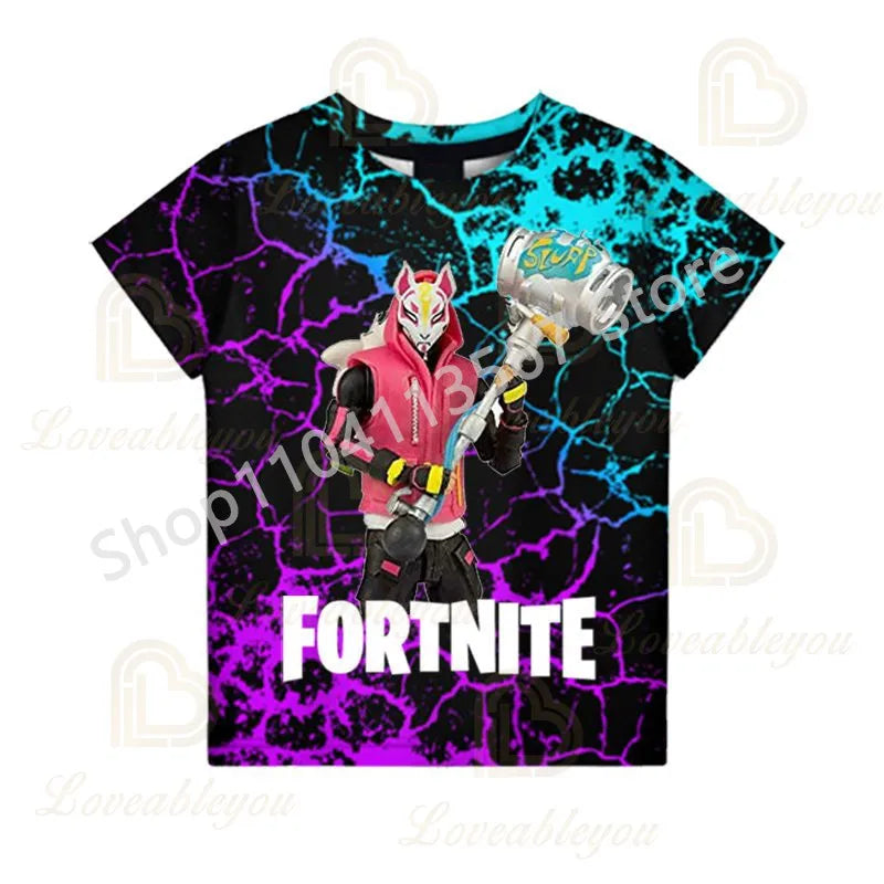 Tricou F-Fortnited pentru tineri, inspirat de jocuri de luptă, tricou de vară cu mânecă scurtă pentru adulți, adolescenți băieți și fete