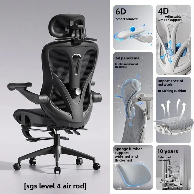 Chaise ergonomique réglable et confortable, chaise d'ordinateur, chaise de bureau, chaise de gamer, pour une utilisation sédentaire sans fatigue, avec dossier et appui-tête.