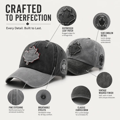Casual Washed Denim Look Maple Leaf Patch Cap Adjustable Two Tone Outdoor Sport Baseball Hat for Daily Wear