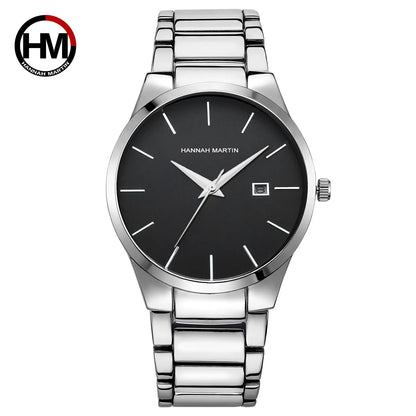 Hannah Martin men’s watch, stainless steel case, quartz movement, 41 mm dial, business style, with calendar display (imitation)