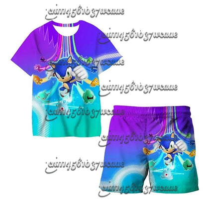 Bandai Animation Game Sonic Character Series T-shirt Set COS Universal Summer Oversized Short Sleeve Shorts New FamilyMatching