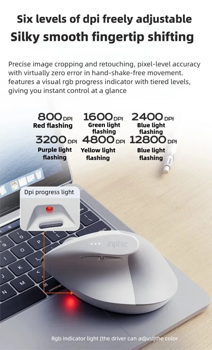 Mouse wireless verticale Inphic X9 PRO, ricarica rapida Type-C, ergonomico e silenzioso, mouse da ufficio per laptop, PC, computer e gaming