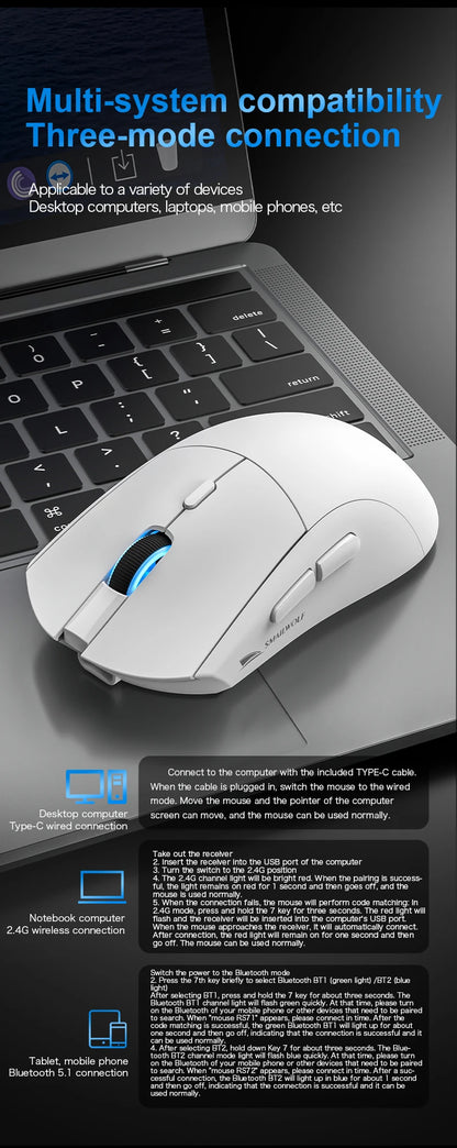 Ratón gaming inalámbrico Bluetooth SMAILWOLF RS7 de tres modos PAW3311 con macros, para portátil, gaming y oficina