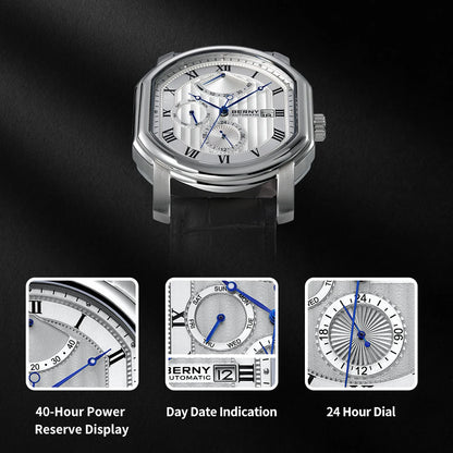 BERNY Men's Mechanical Watch, Top Accuracy, Automatic Wristwatch, Luxury Male Clock, Sapphire, Self-Winding, Waterproof