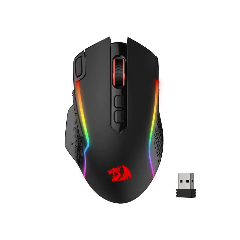 Redragon M810 Pro безжична геймърска мишка, 10000 DPI жична геймърска мишка с бутон Rapid Fire, 8 макро бутона, черно-бяла мишка