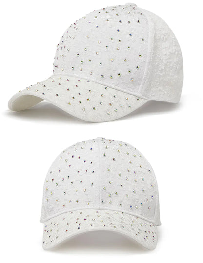 CNTANG Sommer-baseballkasket til kvinder med rhinestones og blomsterbroderi, snapback-kasket til kvinder, designer-solhat, hiphop-kasketter i Y2K-stil