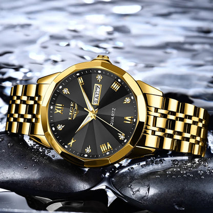 Montre-bracelet à quartz pour femme LIGE – Élégante et luxueuse, affichant la date et le jour de la semaine – Montre simple et étanche, idéale comme cadeau pour femme