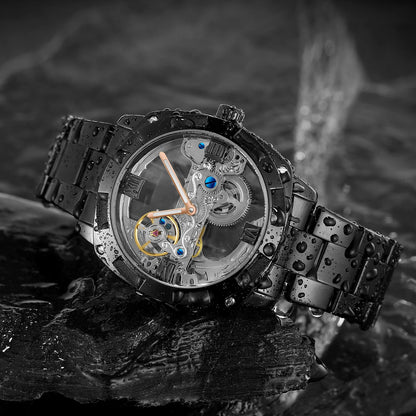 2024 Top Brand Luxury Stainless Steel Skeleton Tourbillon Automatic Movement Men's Watch Mechanical Waterproof Luminous Wrist Clock