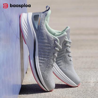 Baasploa Women Sport Shoes Comfort Lightweight Running Shoes for Women Mesh Breathable Casual Sneakers White Walking Sneakers