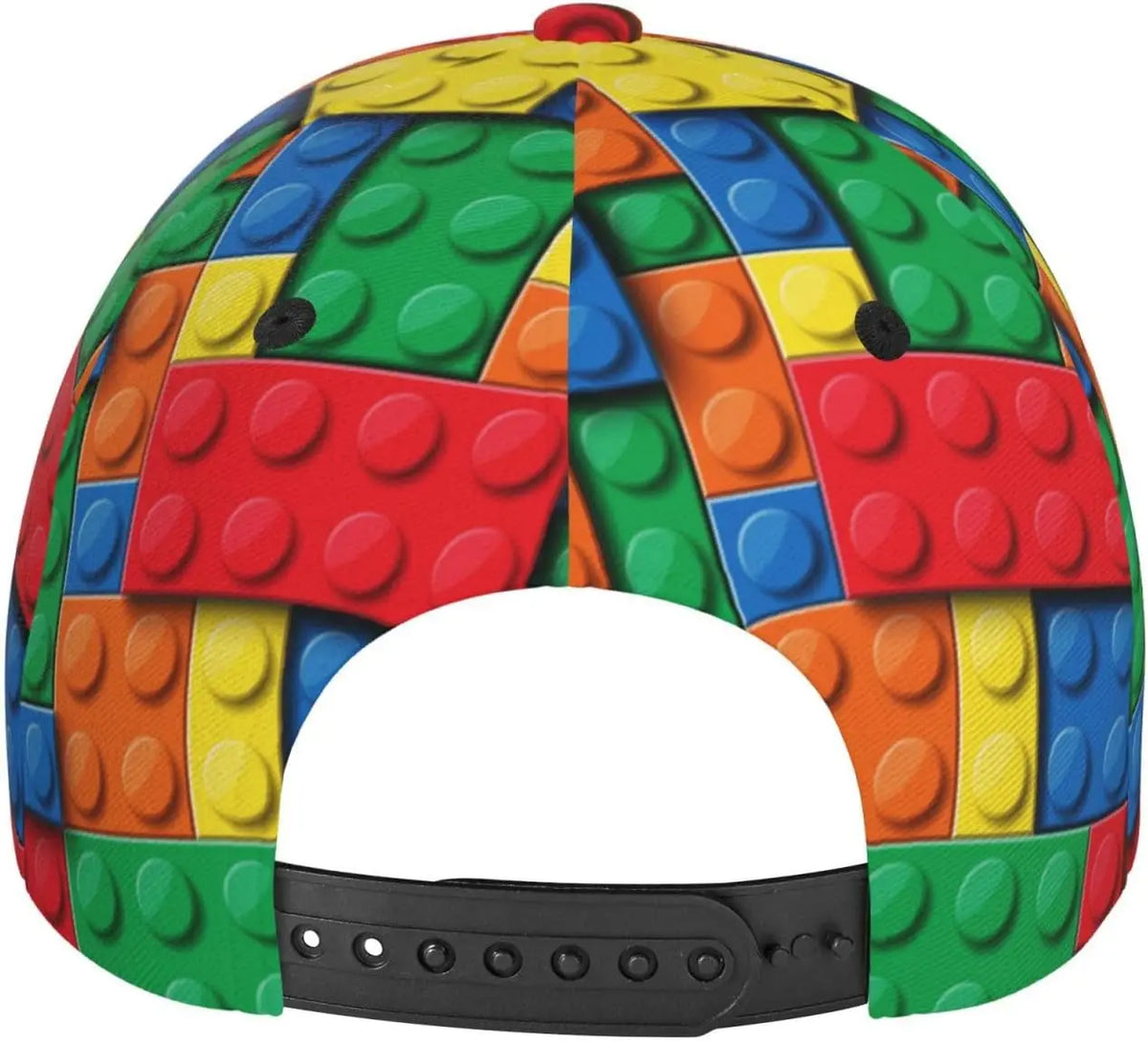 Speelse bouwsteenprint baseballpet voor dames en heren, verstelbare snapback-pet met glitter, modieuze baseballpet