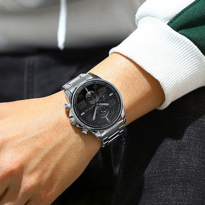 Pánske hodinky CRRJU – luxusný chronograf, veľký ciferník, nerezová oceľ, vodotesné, s ukazovateľom dátumu