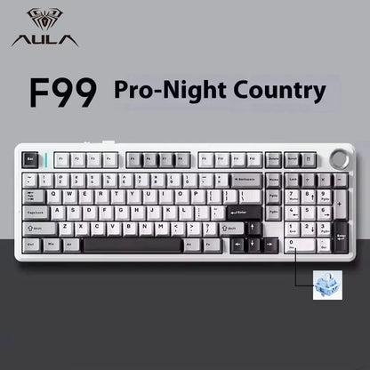 Tastiera meccanica gaming AULA F99PRO 99 tasti, tri-mode wireless, hot-swappable, struttura gasket, tastiera personalizzabile con manopola multimediale