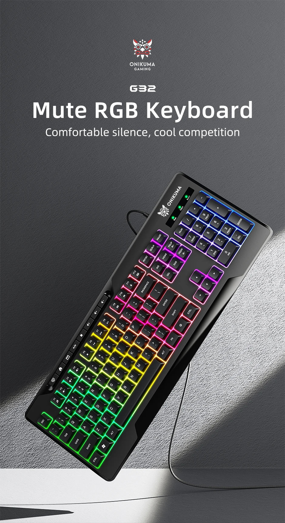ONIKUMA G32 Wired Gaming Keyboard with RGB Backlit Matte Key Caps 104 Keys Membrane Gaming Keyboards for PC Gamer