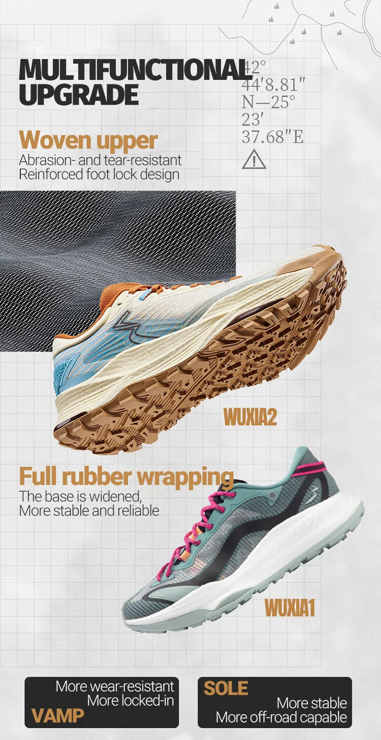 361 Degrees WUXIA 2 Running Shoes, Light Breathable Cushioning, Non-Slip Soft Outdoor Hiking Versatile Sneakers Male 672542201