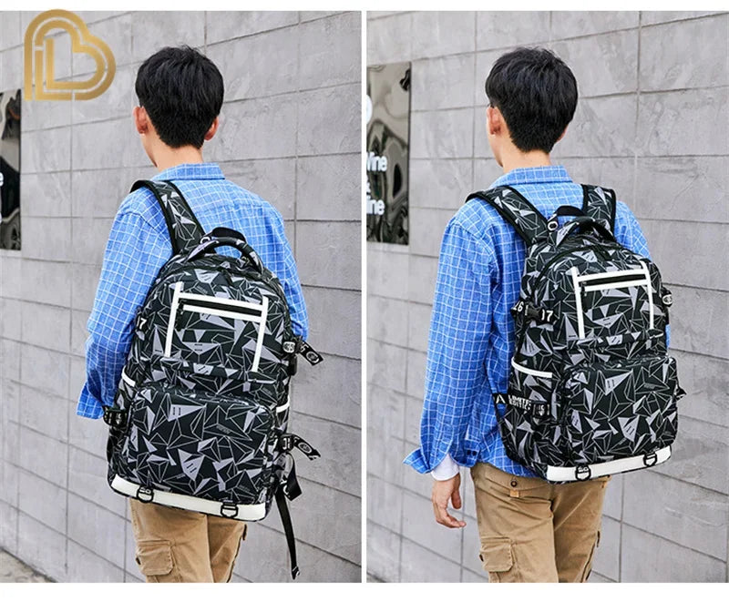 Red Jade F-Fortnited Battle Royale Backpack with USB Charging Anime Figures Study Stationery Compartment for Students Mochila