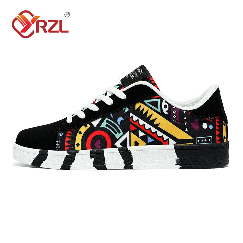 YRZL Scarpe sportive da running da uomo in tela con stile geometrico, sneakers stringate, scarpe da skate da uomo alla moda per coppie con stampa graffiti