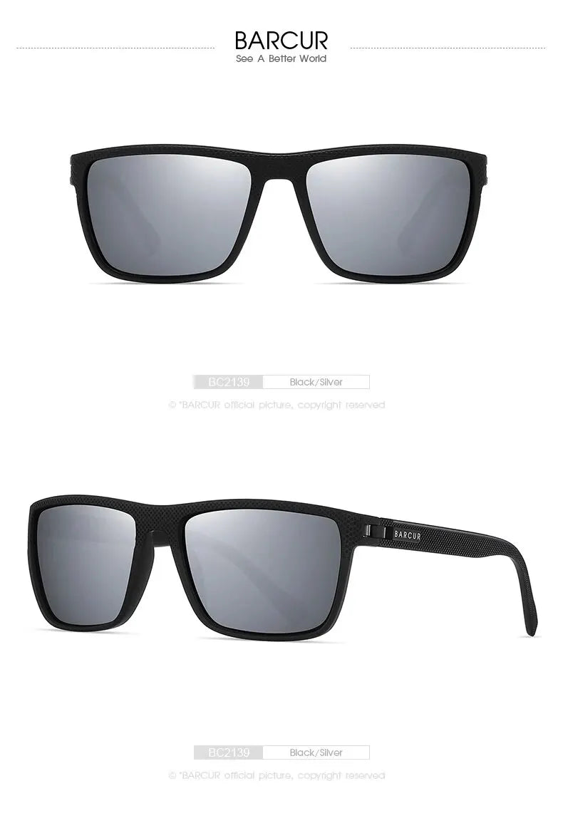 BARCUR Design TR90 Sunglasses Men Polarized Light Weight Sports Sun Glasses Women Eyewear Accessory Oculos UVAB Protection