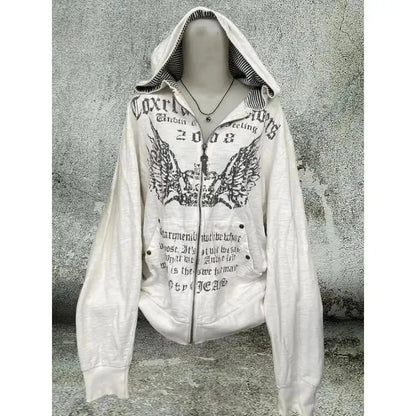 American Vintage Black Faux Fur Sweatshirts Women Letter Printed Subculture Coats with Hooded Female Gothic Harajuku Jackets Y2k, produit gaming premium Fraquane