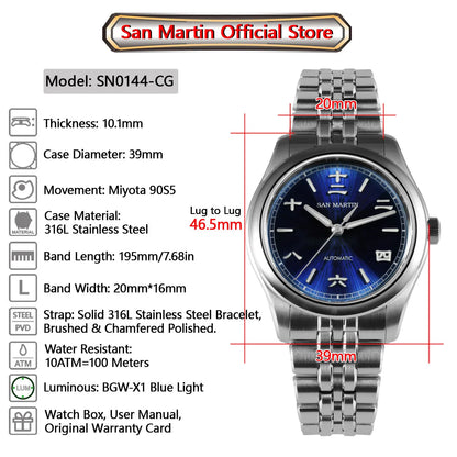 San Martin New 39mm Gada Watch Chinese Style Original Design Sunburst JianZhan Miyota 90S5 Men Dress Automatic Mechanical SN0144