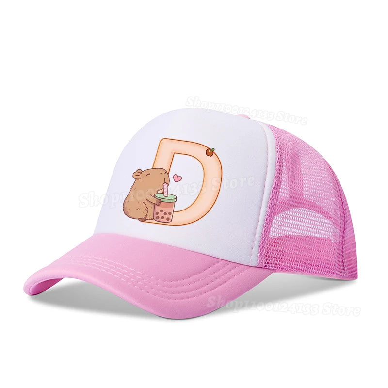Capybara Sød baseballkasket til piger og kvinder med bogstaverne A-Z, anime-print, udendørs, afslappet, solbeskyttelse, sommer, børn, drenge, kasket, kawaii, gave, populær