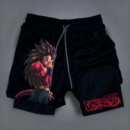 Dragon Ball Goku Vegeta Anime Printed Double-layered Shorts, American Sporty Summer Fashion Shorts for Men and Women