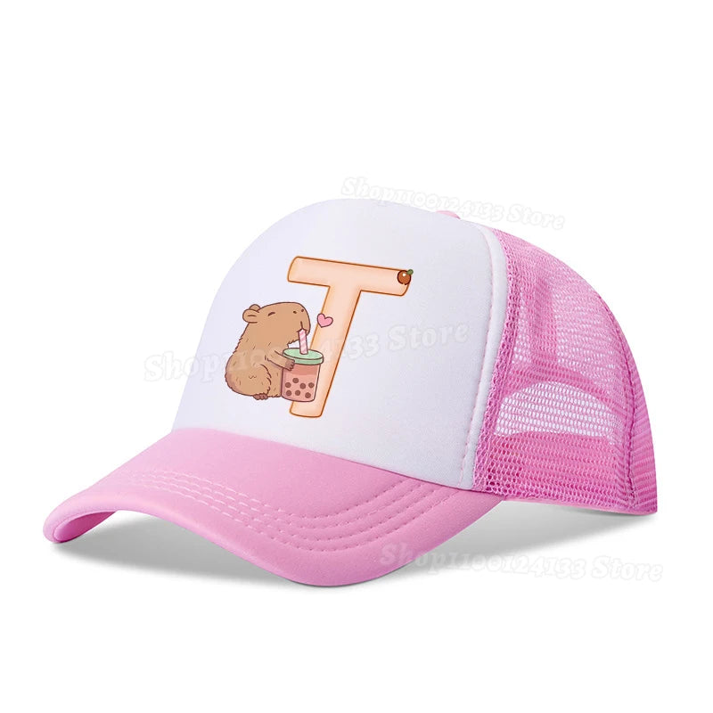 Capybara Sød baseballkasket til piger og kvinder med bogstaverne A-Z, anime-print, udendørs, afslappet, solbeskyttelse, sommer, børn, drenge, kasket, kawaii, gave, populær