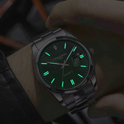 CHRONOS herenpolshorloge – Luxemerk, waterdicht, verlicht, met datumweergave, van roestvrij staal, met quartz-uurwerk.