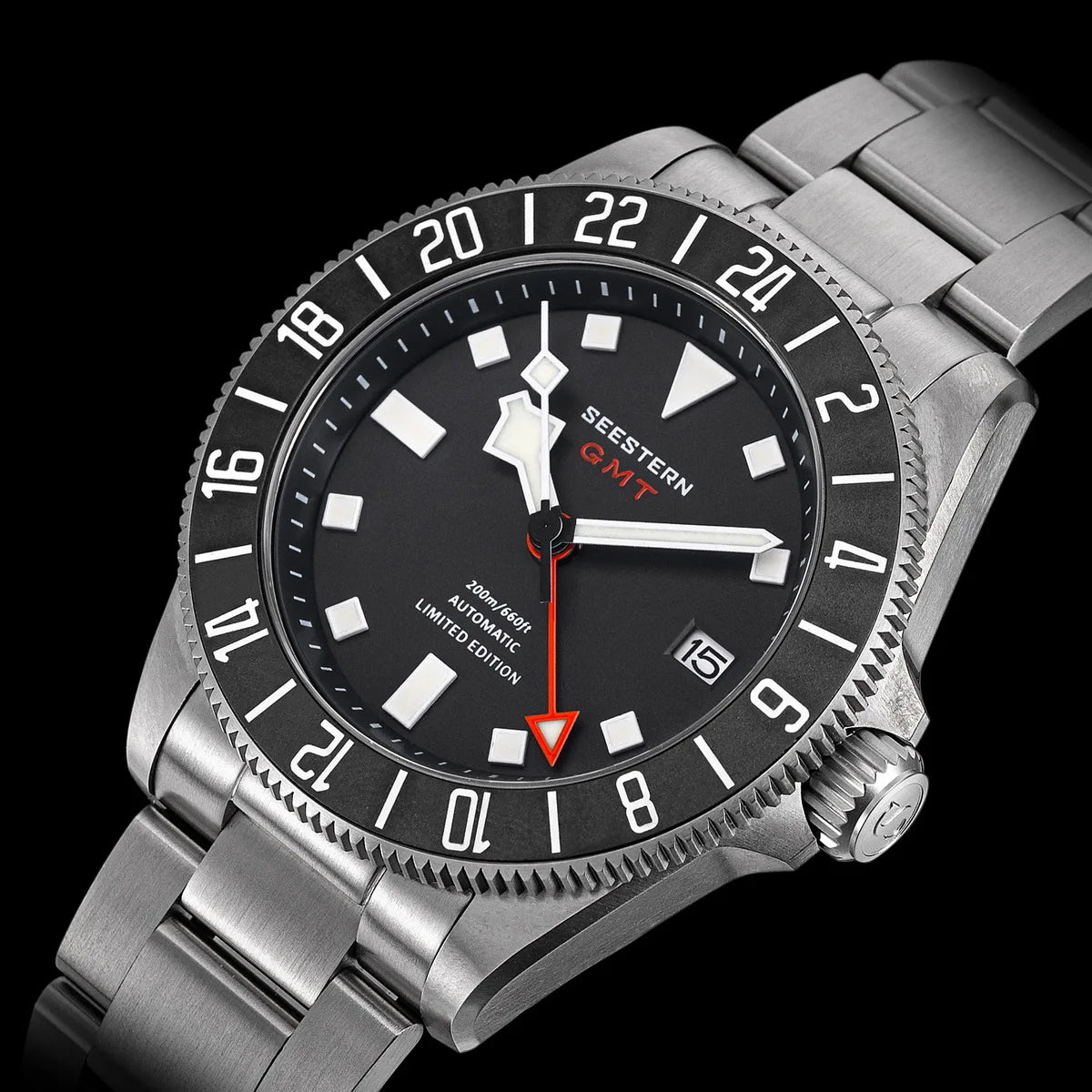 SEESTERN Diver Man Watch Titanium Automatic GMT Mechanical Wristwatch NH34 Movement Sapphire Crystal 20ATM Waterproof Lume S462