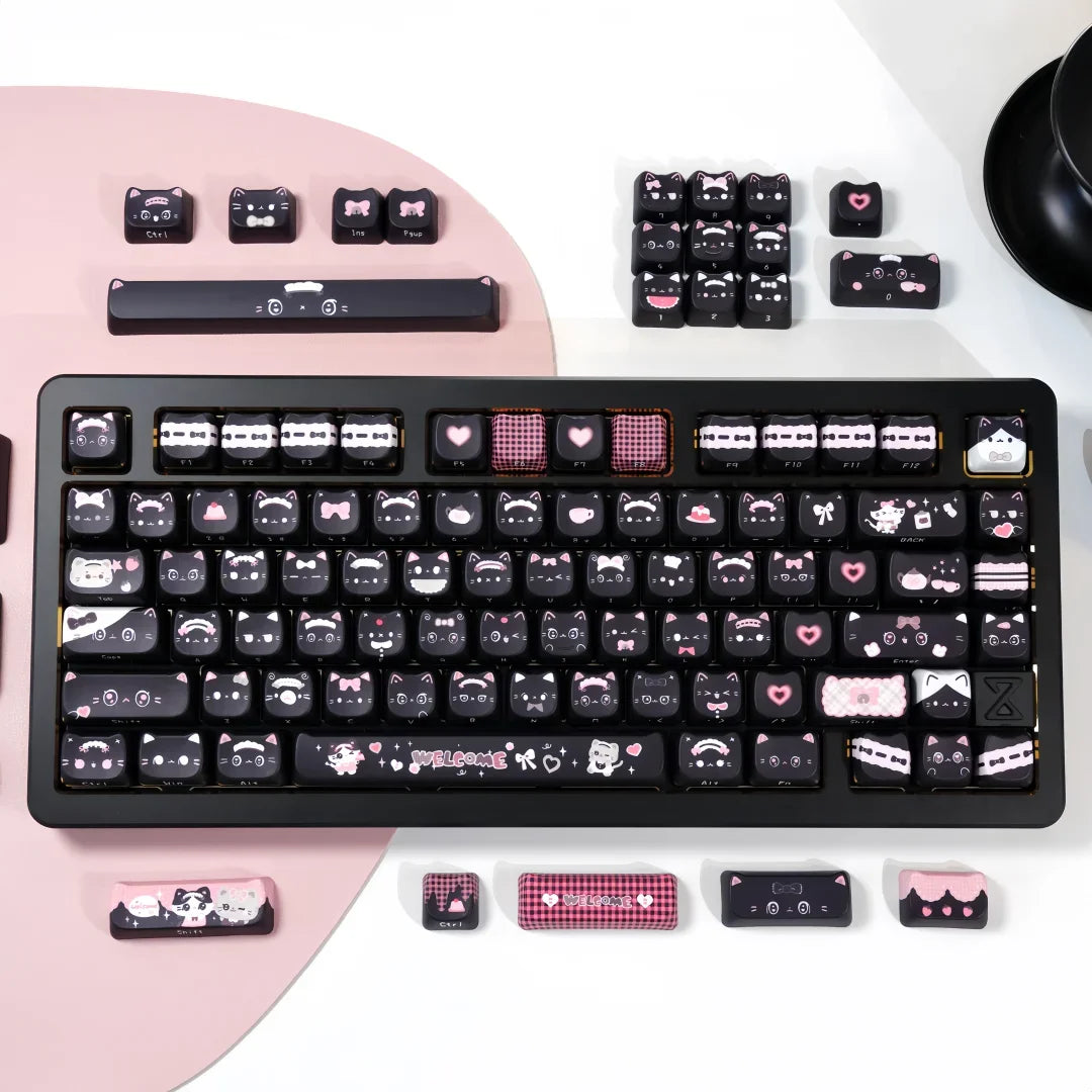 Pink Meow Keycaps Cute Cat Head MAO Cherry Profile PBT Key Cap For Gift Mechanical Keyboard KeyCap Keyboards Accessories