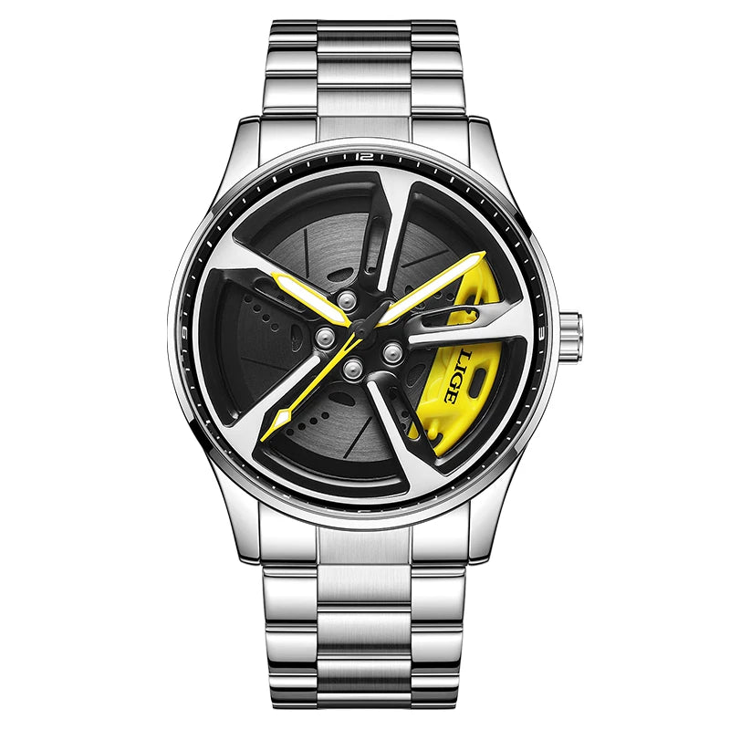 Montre pour homme de luxe LIGE – Modèle à cadran rotatif, étanche, en acier inoxydable, avec affichage lumineux – Idée cadeau pour homme (Halloween)