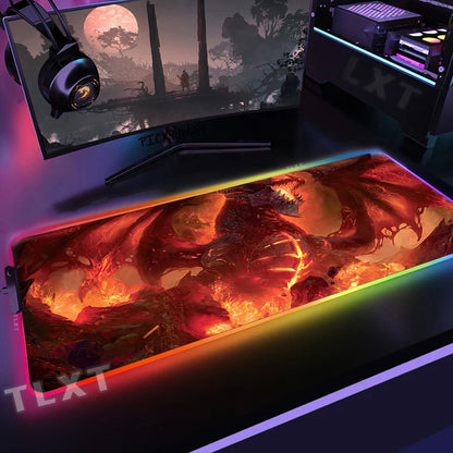 World Of Warcraft RGB Mousepad Large Gaming Mousepads Luminous Mouse Pad WOW Big Desk Pad LED Mouse Mat Backlit Keyboard Mats