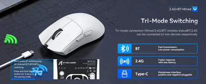 Ratón gaming inalámbrico ATTACK SHARK X11SE, trimodo, superligero de 63g con sensor PAW3311, 22000 DPI, batería de 300mAh, controlador dual