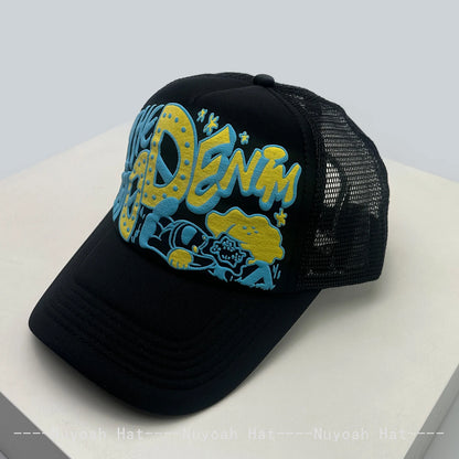 Casquettes de baseball unisexes originales imprimées en 3D avec lettres, casquettes de camionneur respirantes à motifs colorés et à visière pare-soleil, en maille polyvalente