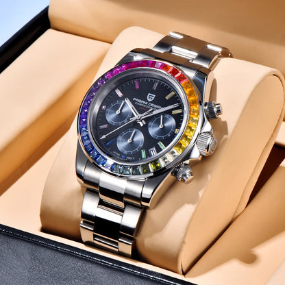 Pánske hodinky PAGANI DESIGN – Model s farebnými ciferníkmi, luxusné náramkové hodinky s kremeňovým strojčekom, chronograf vybavený strojčekom