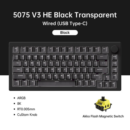 Tastiera magnetica Akko 5075 V3 HE 75% — tastiera gaming meccanica personalizzata, Rapid Trigger 0.005mm, polling rate 8K, ARGB