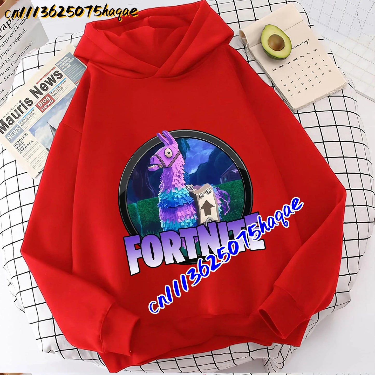 FORTNITED Sweat-shirt pullover com capuz de manga comprida para criança, menina e menino, streetwear, moda anime, roupa infantil, top para bebé, presente