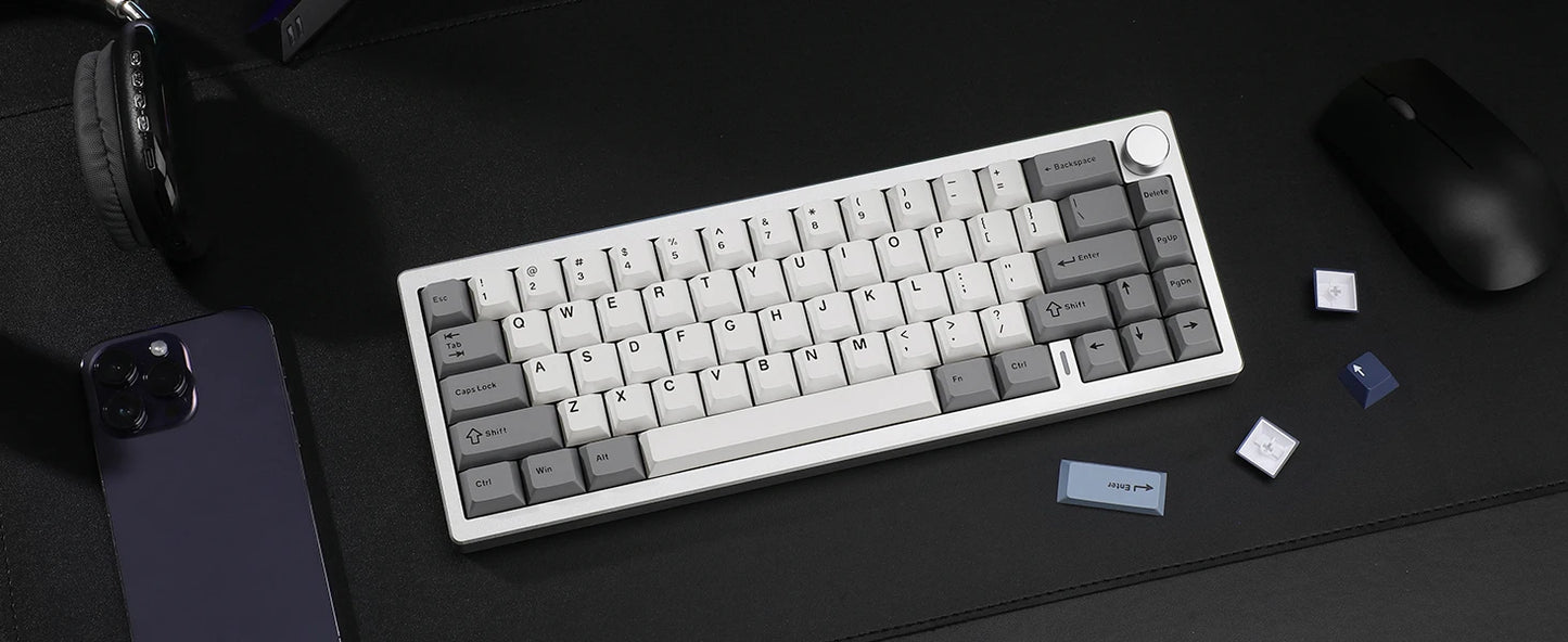 YUNZII AL68 Silver Aluminum Mechanical Gaming Keyboard, QMK/VIA Wireless Keyboard, Hot Swap Gasket Custom Keyboard with Knob