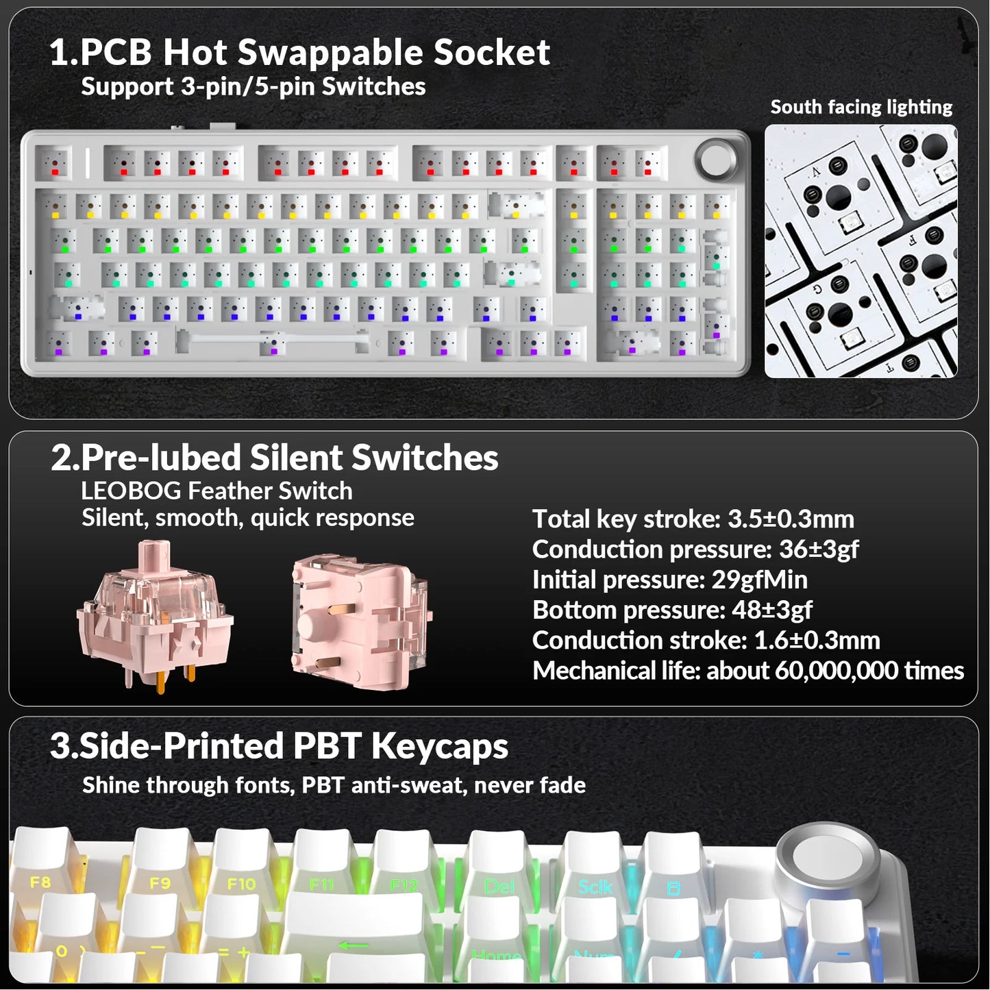 AULA F99Pro Low Noise Keyboard Gasket Structure Hot-swap RGB Mechanical Keyboard with Media Knob