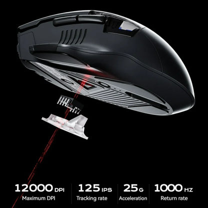 Mouse da gioco Inphic A9 Pro tri-mode, indicatore di alimentazione con guida luminosa colorata, DPI regolabili, macro driver, ergonomico, 12800DPI